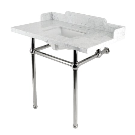 Kingston Brass 36 Carrara Marble Console Sink with Brass Legs, Marble WhitePolished Nickel LMS36MBSQ6